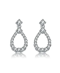 Gv Sterling Silver White Gold Plated Clear Round Cubic Zirconia Open Pear Drop Earrings