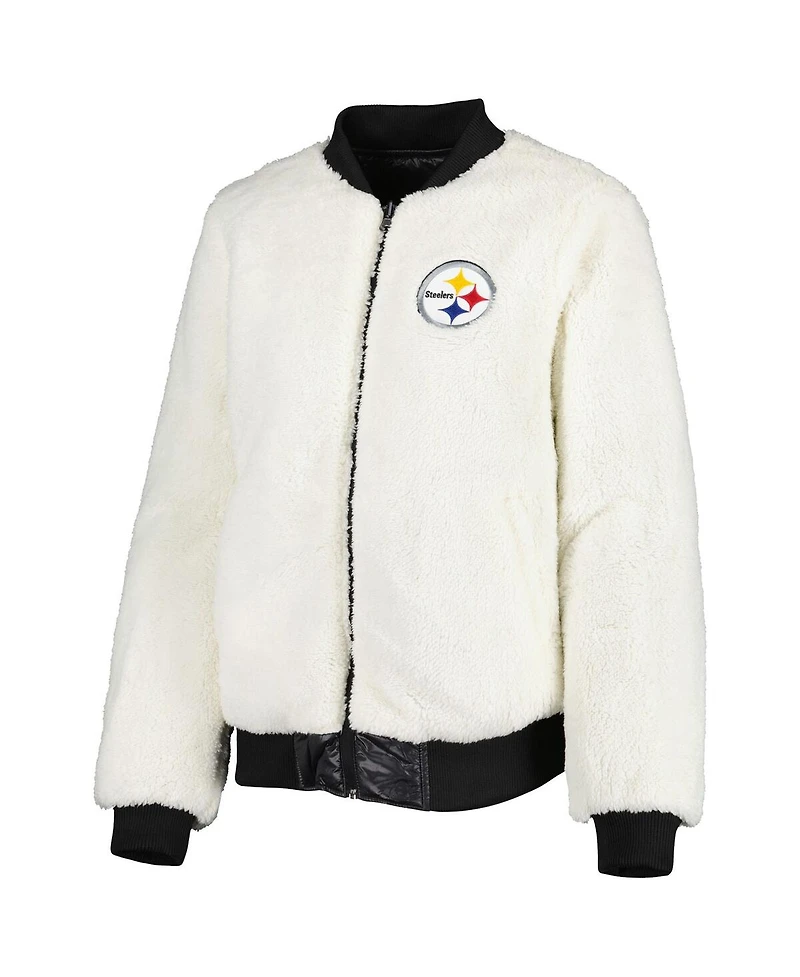 Women's G-iii 4Her by Carl Banks Oatmeal, Black Pittsburgh Steelers Switchback Reversible Full-Zip Jacket