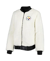 Women's G-iii 4Her by Carl Banks Oatmeal, Black Pittsburgh Steelers Switchback Reversible Full-Zip Jacket