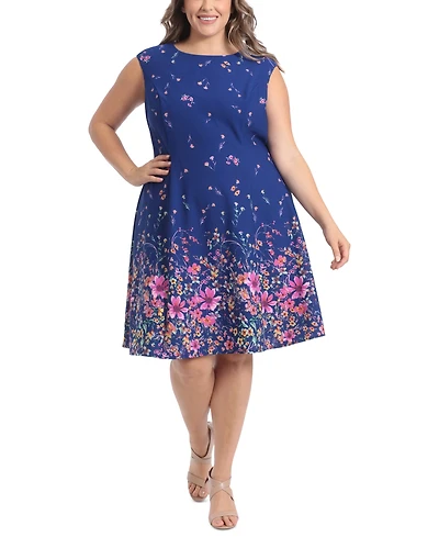 London Times Plus Size Printed Fit & Flare Dress