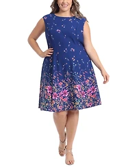 London Times Plus Size Printed Fit & Flare Dress
