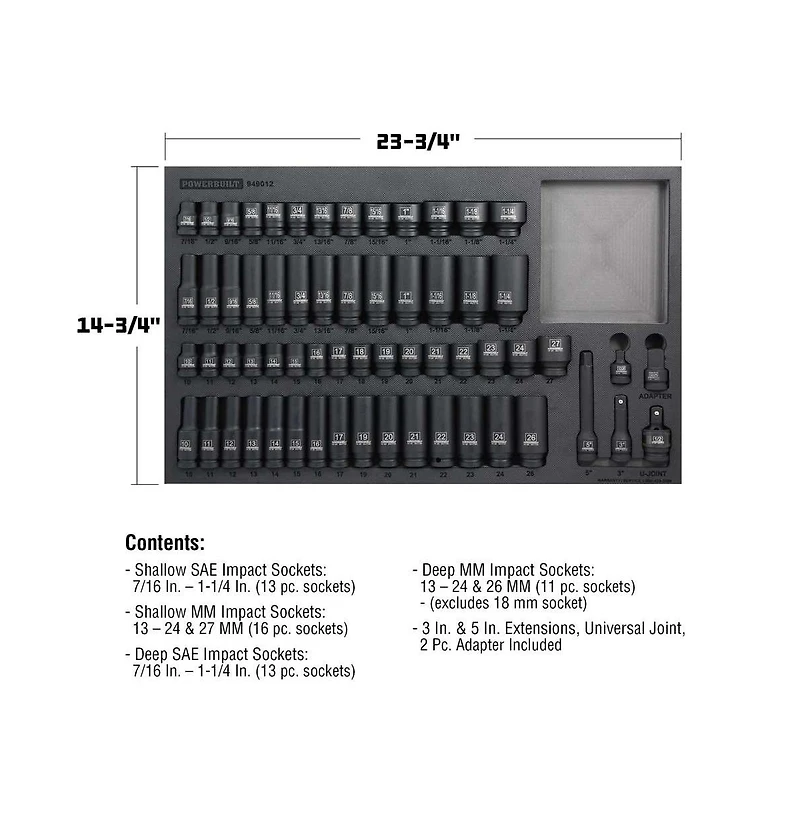 Powerbuilt 63 Piece 6 Point Sae and Metric Pro Tech Impact Socket Set