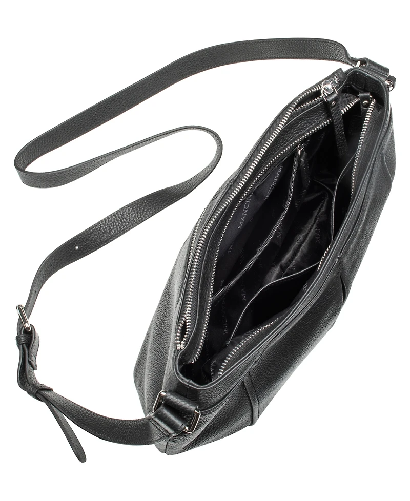 Mancini Women's Pebbled Scarlet Crossbody Hobo Bag