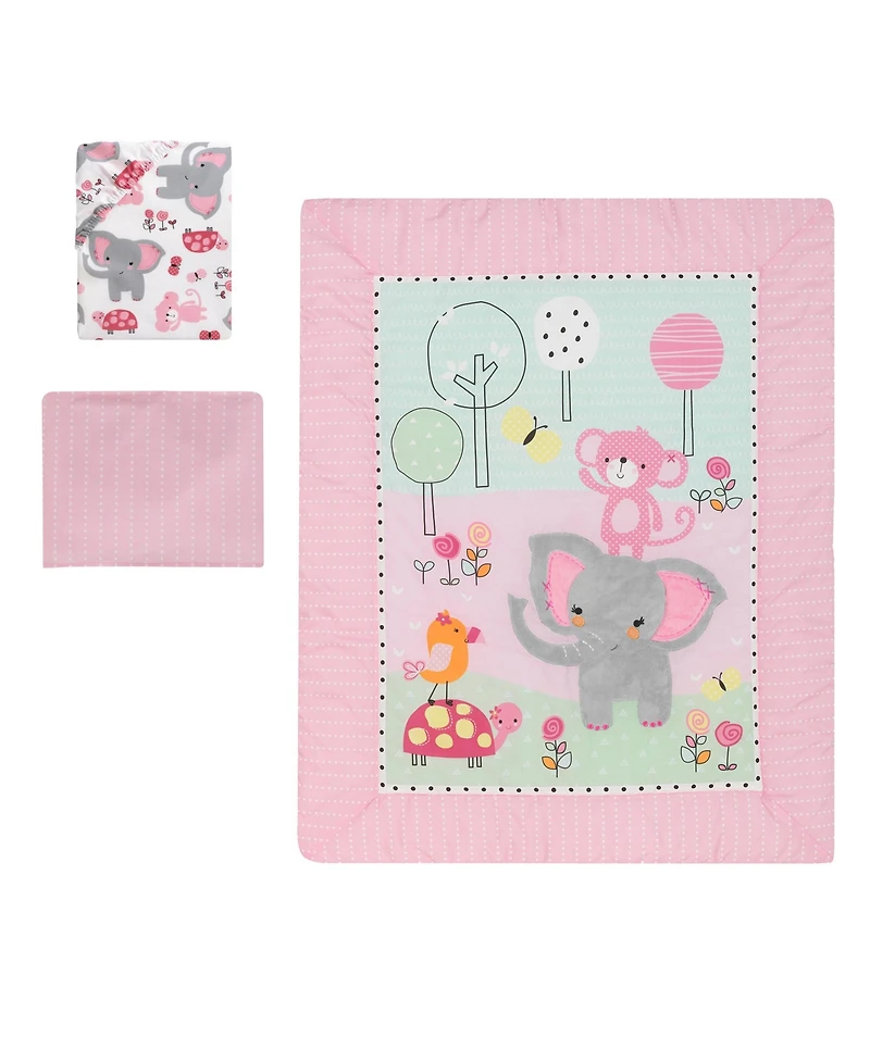 Bedtime Originals Twinkle Toes Pink/Blue/Green Elephant & Monkey 3-Piece Nursery Crib Bedding Set
