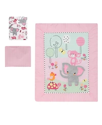 Bedtime Originals Twinkle Toes Pink/Blue/Green Elephant & Monkey 3-Piece Nursery Crib Bedding Set