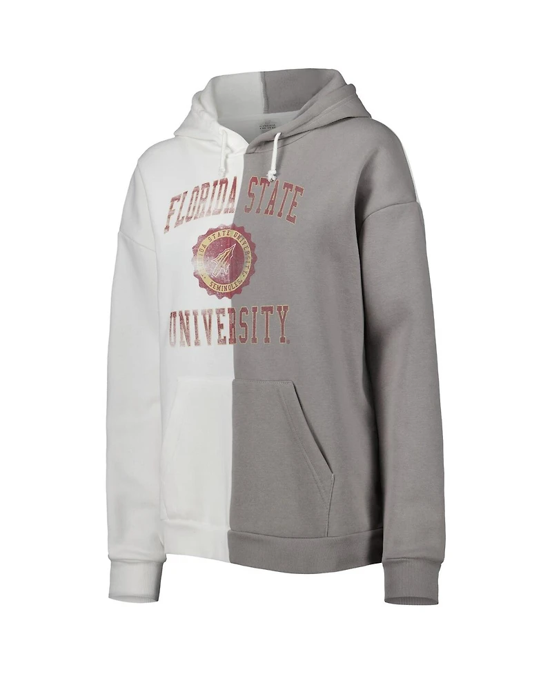 Women's Gameday Couture Gray, White Florida State Seminoles Split Pullover Hoodie