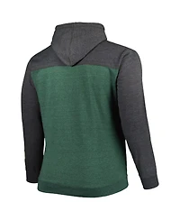 Men's Fanatics Heathered Hunter Green, Heathered Black Milwaukee Bucks Big and Tall Down and Distance Full-Zip Hoodie