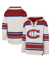 Men's '47 Brand Oatmeal Montreal Canadiens Rockaway Lace-Up Pullover Hoodie