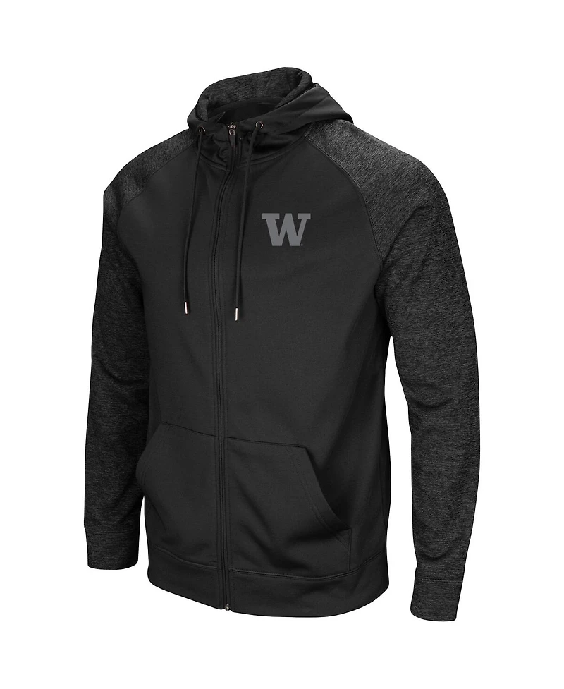 Men's Colosseum Black Washington Huskies Blackout 3.0 Tonal Raglan Full-Zip Hoodie