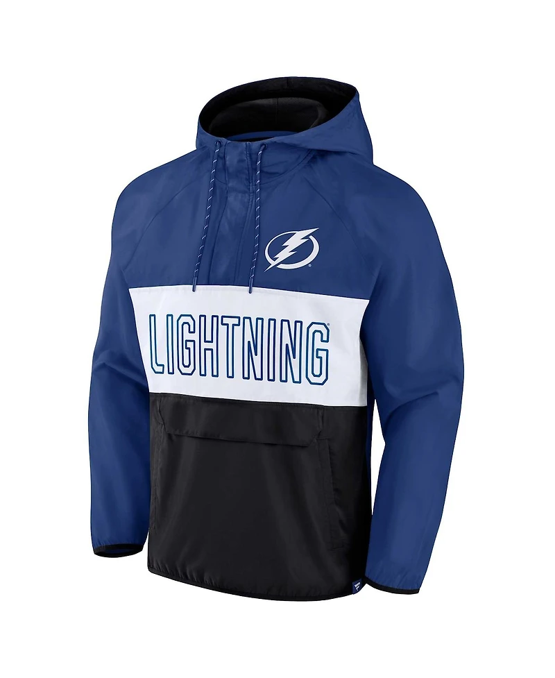 Men's Fanatics Blue, Black Tampa Bay Lightning Backhand Shooter Defender Anorak Raglan Hoodie Quarter-Zip Jacket