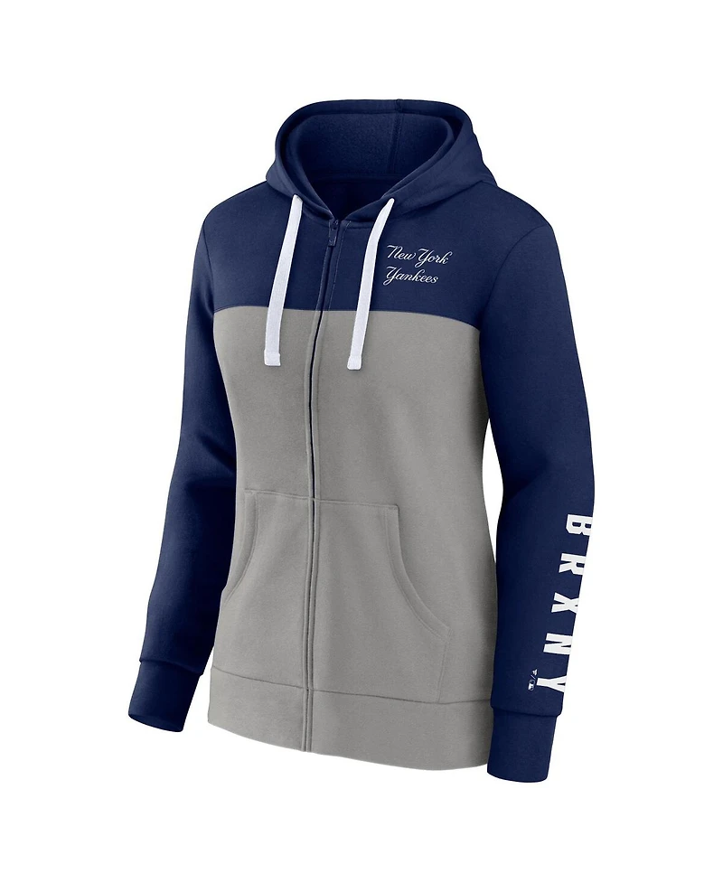 Women's Fanatics Navy, Gray New York Yankees Take The Field Colorblocked Hoodie Full-Zip Jacket