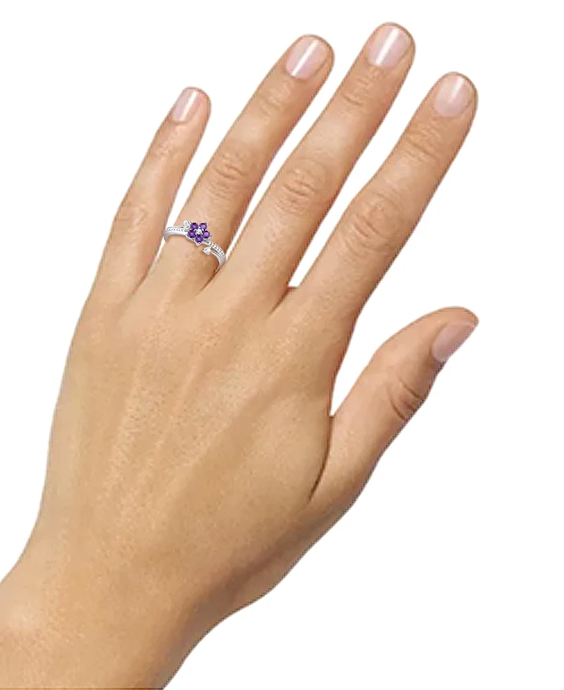 3-Pc. Set Amethyst (1 ct. t.w.) & Lab-Grown White Sapphire (3/8 Flower Pendant Necklace, Stud Earrings, Ring Sterling Silver (Also A