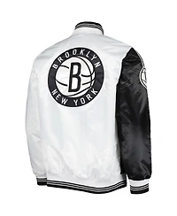 Men's Starter Black, White Brooklyn Nets Fast Break Satin Full-Snap Jacket