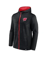 Men's Fanatics Black Wisconsin Badgers Ball Carrier Full-Zip Hoodie