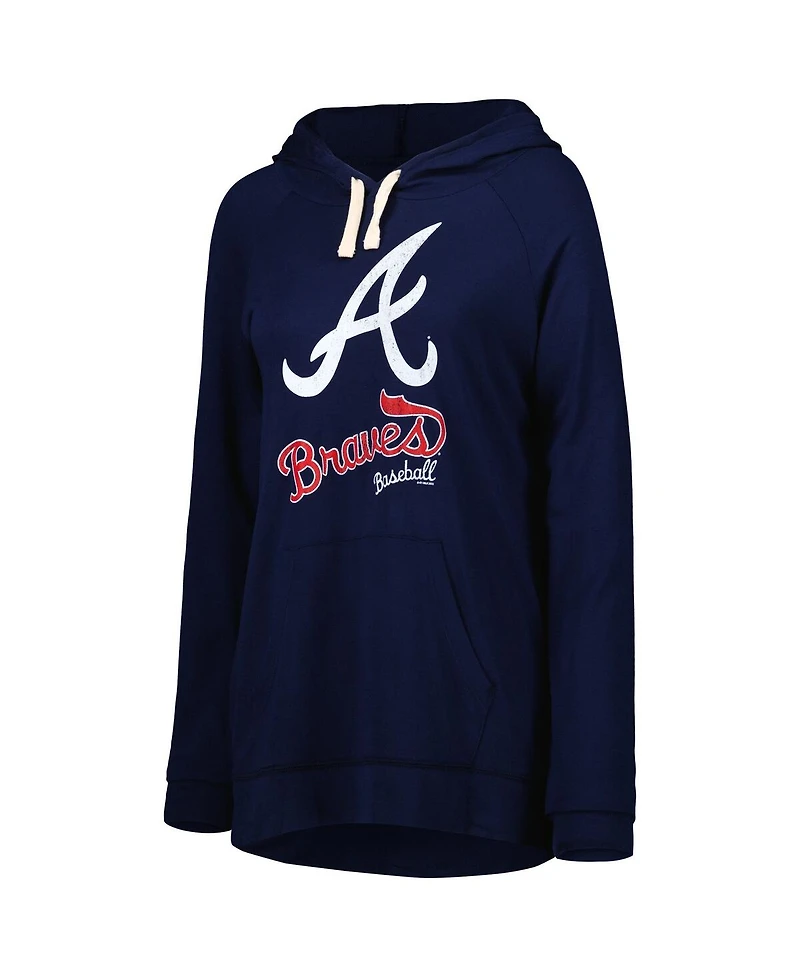 Women's Touch Navy Atlanta Braves Pre-Game Raglan Pullover Hoodie