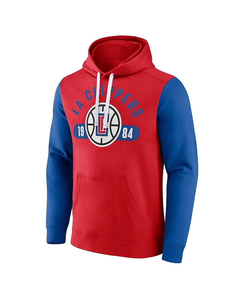 Men's Fanatics Red, Royal La Clippers Attack Colorblock Pullover Hoodie