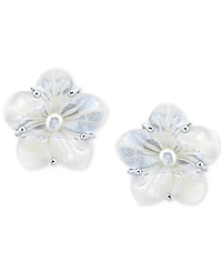 White Mother Of Pearl & Cultured Freshwater Pearl (5mm) Flower Stud Earrings in Sterling Silver