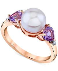 Pink Cultured Freshwater Pearl (8mm), Pink Amethyst (3/4 ct. t.w.) & Diamond Accent Ring in 10k Rose Gold