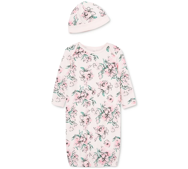 Little Me Baby Girls Sleep Gown and Hat Set, 2 Piece Set