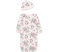 Little Me Baby Girls Sleep Gown and Hat Set, 2 Piece Set