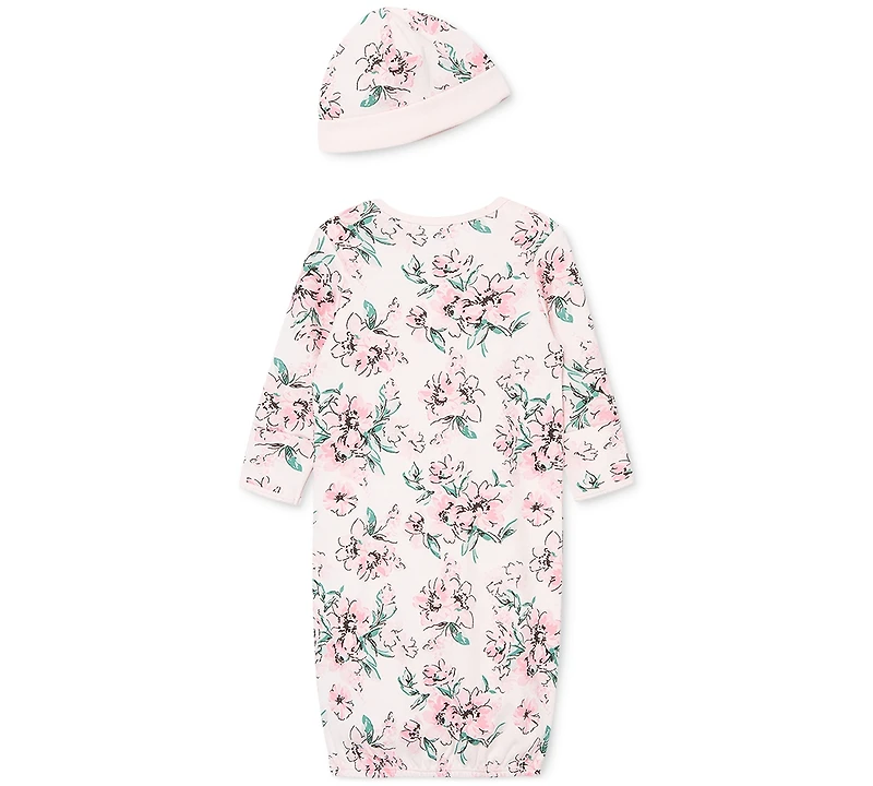 Little Me Baby Girls Sleep Gown and Hat Set, 2 Piece Set