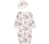 Little Me Baby Girls Sleep Gown and Hat Set, 2 Piece Set
