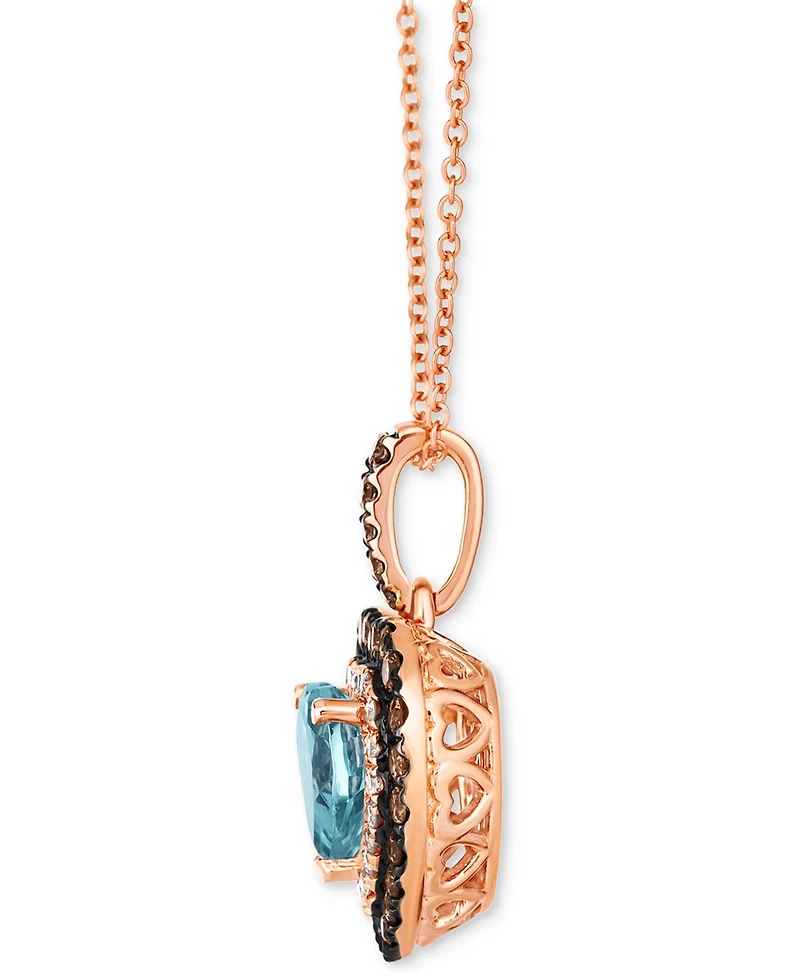 Le Vian Sea Blue Aquamarine (1-1/10 ct. t.w.) & Diamond (5/8 ct. t.w.) Heart Halo Pendant Necklace in 14k Rose Gold, 18" + 2" extender