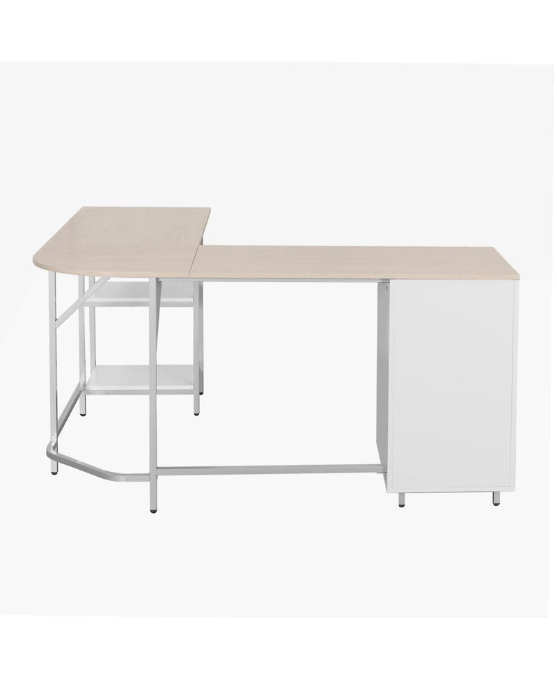 Techni Mobili Wood L-Shape Home Office with Storage Two-Tone Desk