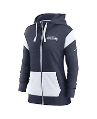 Women's Nike College Navy and White Seattle Seahawks Plus Size Monaco Full-Zip Hoodie