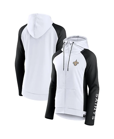Women's Fanatics White and Black New Orleans Saints End Around Raglan Full-Zip Hoodie