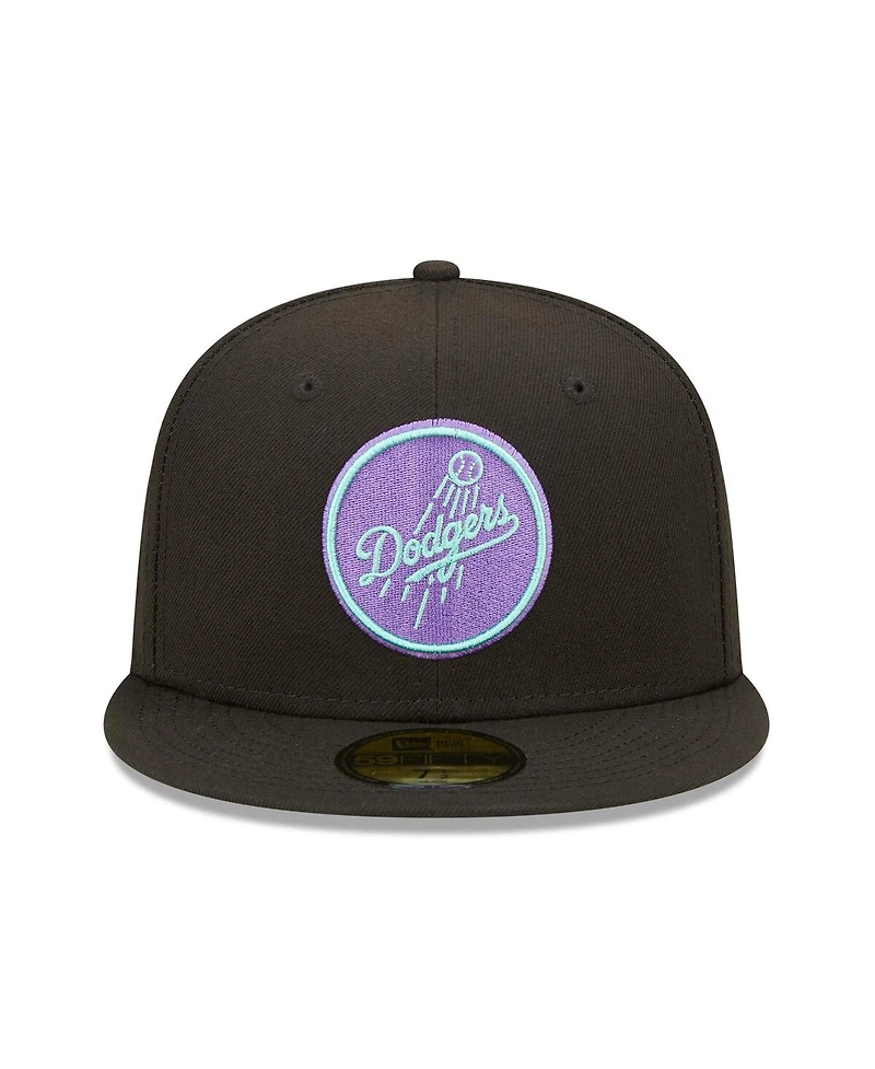 Men's New Era Black Los Angeles Dodgers 40th Anniversary Black Light 59FIFTY Fitted Hat