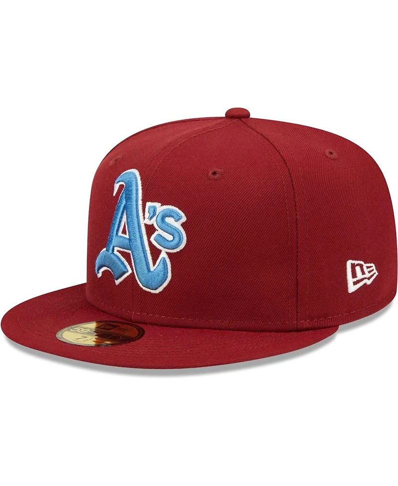 Men's New Era Cardinal Oakland Athletics 40th Anniversary Air Force Blue Undervisor 59FIFTY Fitted Hat