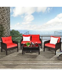 Costway 4PCS Patio Rattan Furniture Set Loveseat Sofa Coffee Table Garden