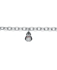White Gold Plated with Red, Black and White Cubic Zirconia Bird Charm Bracelet in Sterling Silver