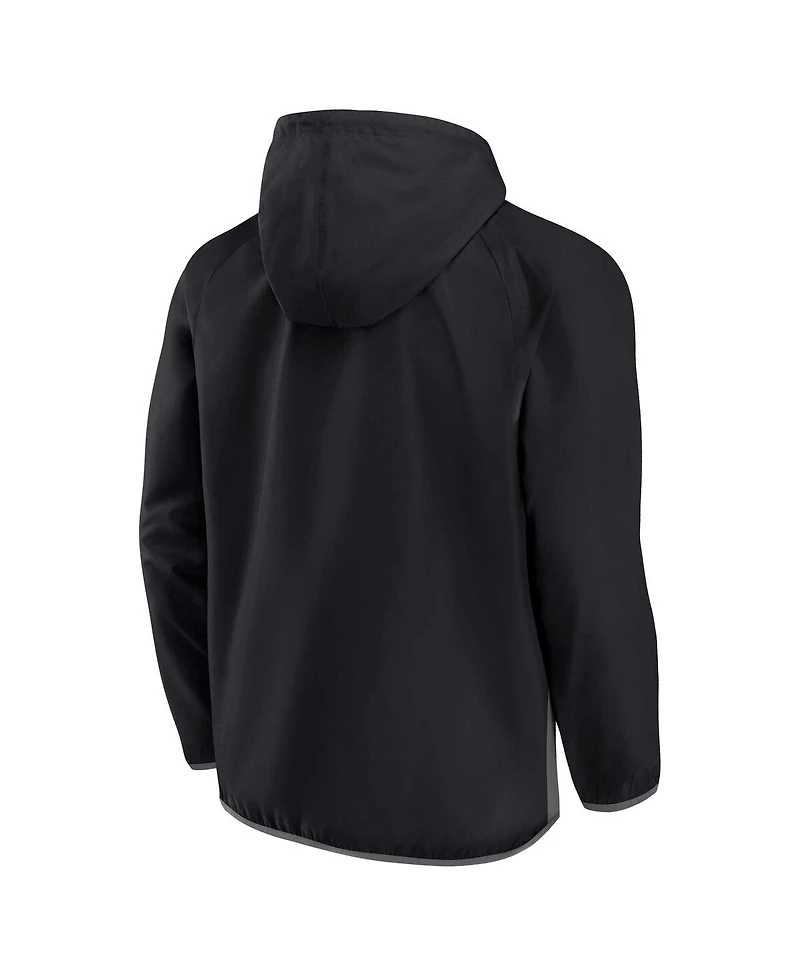 Men's Fanatics Black, Gray Charlotte Hornets Team Leader Iconic Colorblock Anorak Raglan Quarter-Zip Hoodie