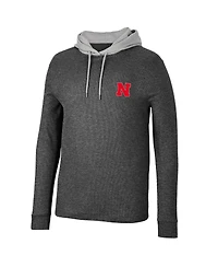 Men's Colosseum Black Nebraska Huskers Ballot Waffle-Knit Thermal Long Sleeve Hoodie T-shirt
