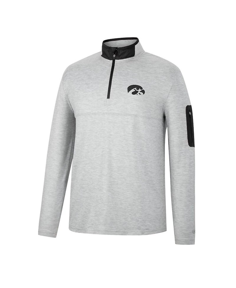 Men's Colosseum Heathered Gray, Black Iowa Hawkeyes Country Club Windshirt Quarter-Zip Jacket