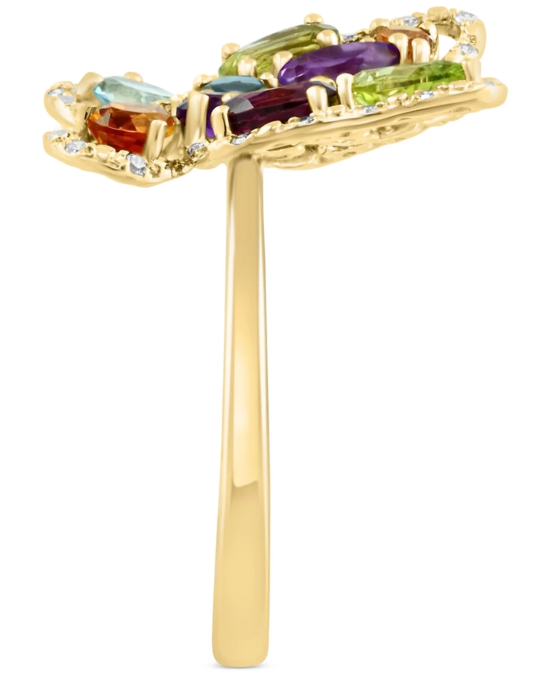 Lali Jewels Multi-Gemstone (1-3/4 ct. t.w.) & Diamond (1/8 ct. t.w.) Butterfly Ring in 14k Gold