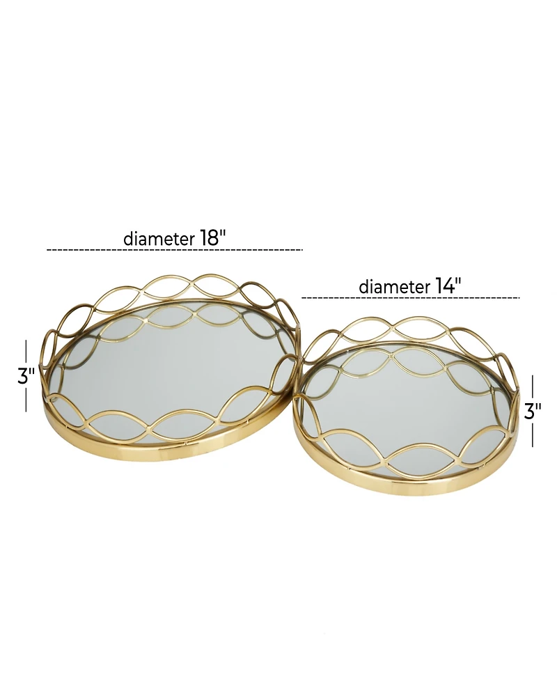 Rosemary Lane Stainless Steel Mirrored Tray, Set of 2, 18", 14" W