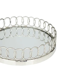 Rosemary Lane Stainless Steel Mirrored Tray with Circle Patterned Sides, Set of 2, 16", 14" W