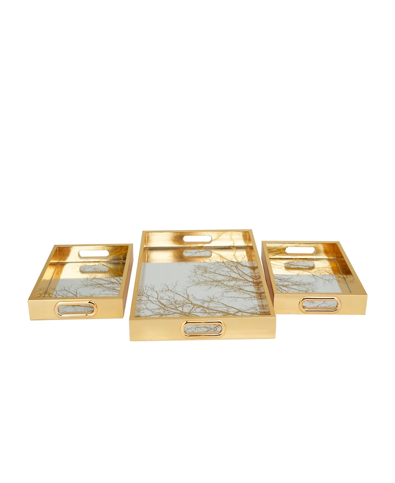 Rosemary Lane Plastic Mirrored Geometric Tray, Set of 3, 18", 11", 11" W