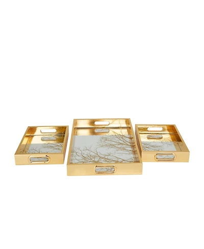 Rosemary Lane Plastic Mirrored Geometric Tray, Set of 3, 18", 11", 11" W