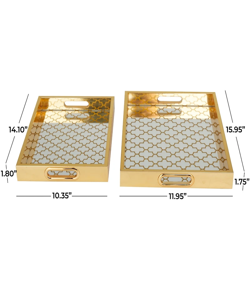Rosemary Lane Plastic Mirrored Geometric Tray, Set of 2, 16", 14" W