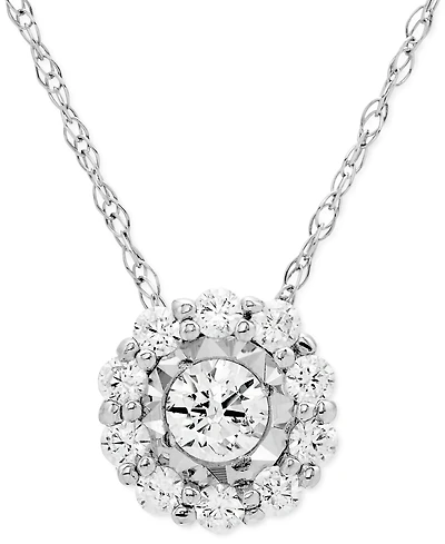 Diamond Halo 18" Pendant Necklace (1/4 ct. t.w.) in 14k White Gold