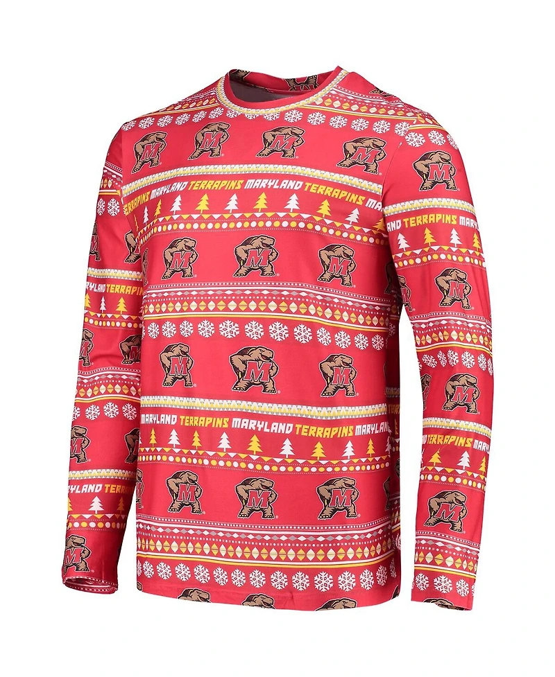 Men's Concepts Sport Red Maryland Terrapins Ugly Sweater Long Sleeve T-shirt and Pants Sleep Set