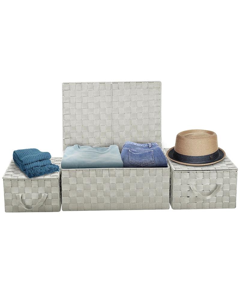 Sorbus 3 Pack Decorative Stackable Woven Basket with Lid and Built-in Rope Carry Handles - Great for Storage Organization