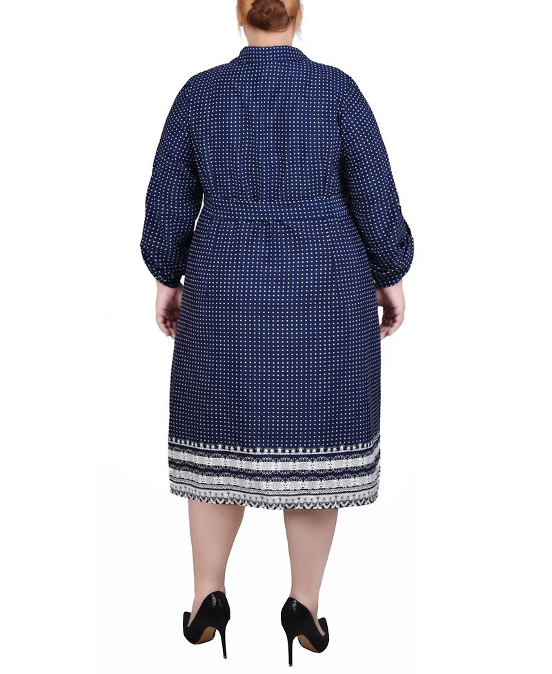 Ny Collection Plus 3/4 Roll Tab Sleeve Belted Shirtdress