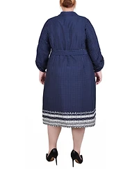 Ny Collection Plus 3/4 Roll Tab Sleeve Belted Shirtdress