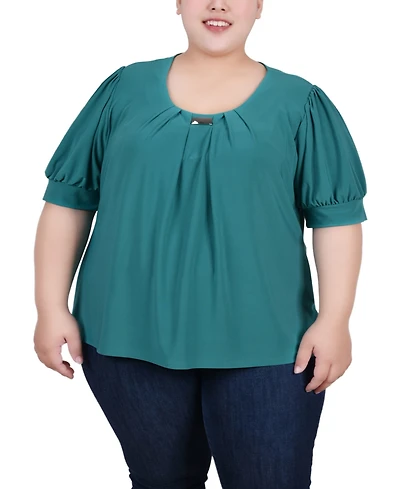 Ny Collection Plus Short Balloon Sleeve Top with Hardware