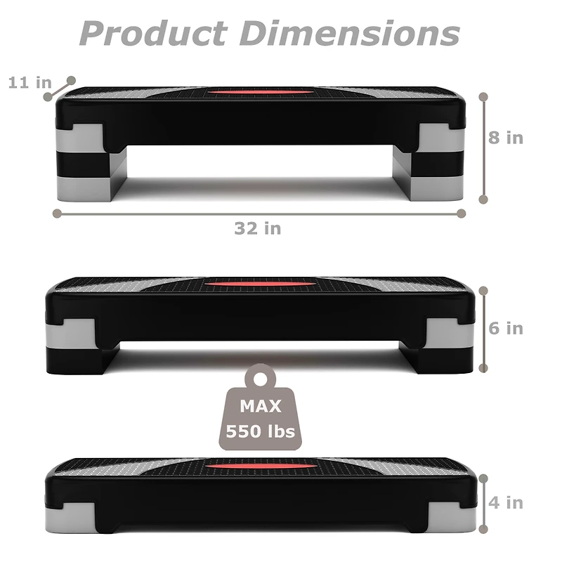32'' Fitness Aerobic Step Adjust 4" - 6" - 8" Exercise Stepper